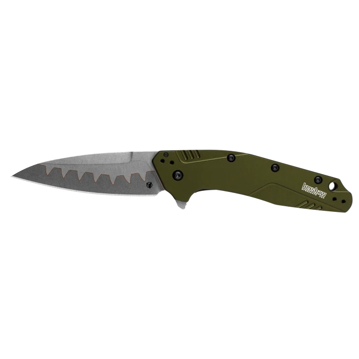 Kershaw Dividend Liner-Lock Knife, Olive Green Aluminum Handle, 3" Composite Blade