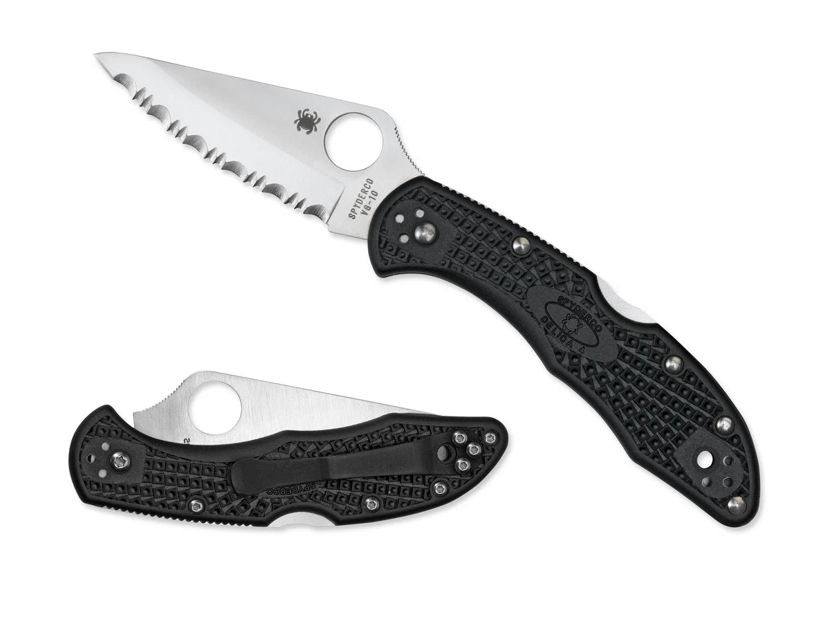 Spyderco BFS Knives Delica 4 Lockback Black FRN Serrated VG-10 Steel C11SBK Knife