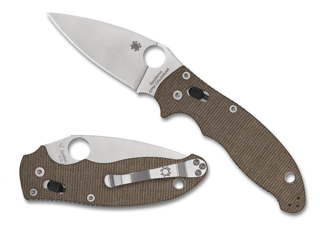 Spyderco Manix 2 Knife C101MPCW2 PlainEdge Cru-Wear Blade Brown Canvas Micarta