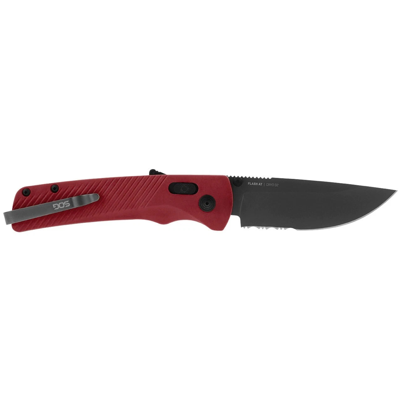 SOG Knives Flash AT-XR Lock 11-18-09-57 Serrated CRYO D2 Garnet Red Pocket Knife