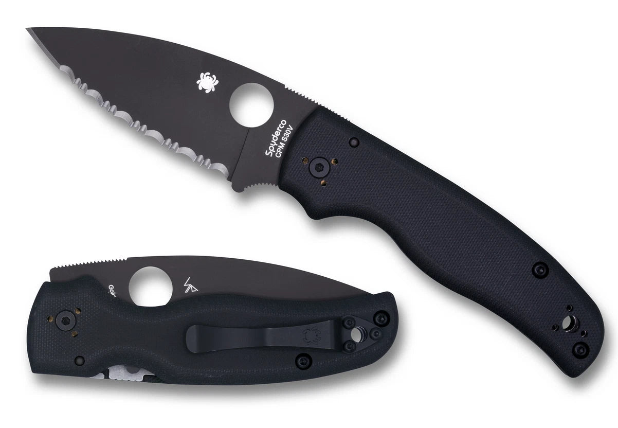 Spyderco Shaman Compression Lock G-10 Handle, S30V Serrated Blade - Black