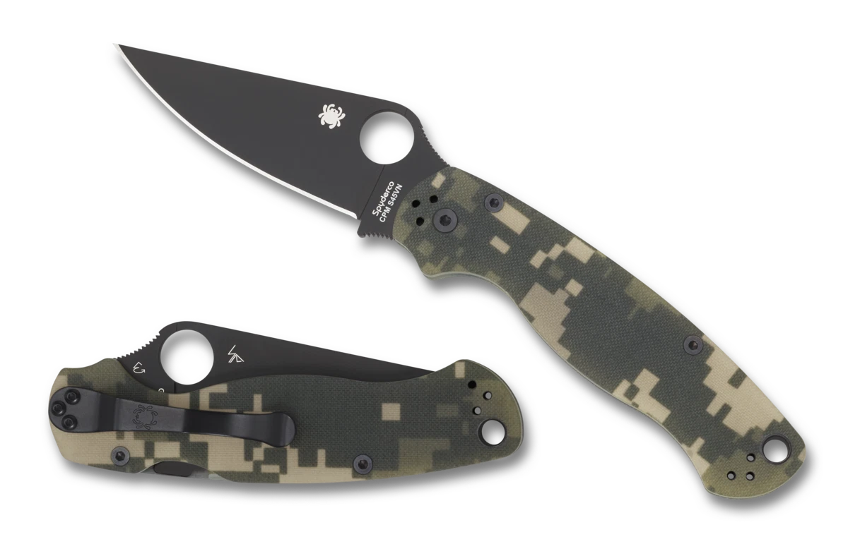 Spyderco Knives Para Military 2 Camo G-10 DLC S45VN Stainless C81GPCMOBK2