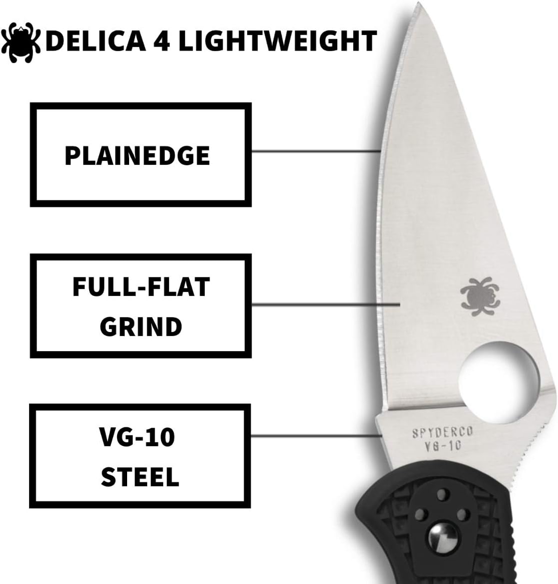 Spyderco Delica 4 Folding Knife: Lightweight, 2.9" Steel Blade, High-Strength FRN Handle, PlainEdge Grind, 7.15" Overall Length.