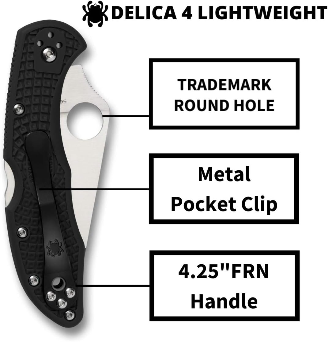 Spyderco Delica 4 Folding Knife: Lightweight, 2.9" Steel Blade, High-Strength FRN Handle, PlainEdge Grind, 7.15" Overall Length.