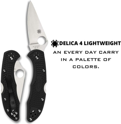 Spyderco Delica 4 Folding Knife: Lightweight, 2.9" Steel Blade, High-Strength FRN Handle, PlainEdge Grind, 7.15" Overall Length.