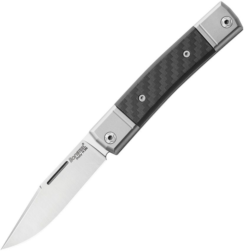 LionSteel bestMAN Slipjoint Knife - Carbon Fiber, M390 Blade, Black G10 Handle