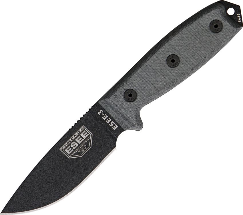 ESEE CB Model 3 Standard Edge Black Fixed Blade Knife + Brown MOLLE Sheath RC3P