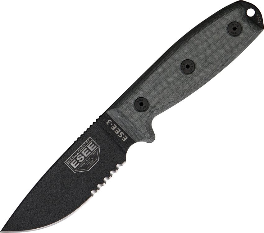 ESEE SG Model 3 Part Serrated Fixed Knife 1095HC Steel Blade Micarta Handle - RC3SM
