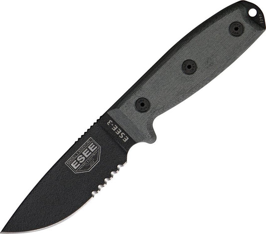 ESEE SG Model 3 Part Serrated Fixed Knife 1095HC Steel Blade Micarta Handle - RC3SM