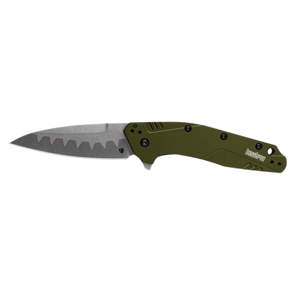 Kershaw Dividend Liner-Lock Knife, Olive Green Aluminum Handle, 3" Composite Blade
