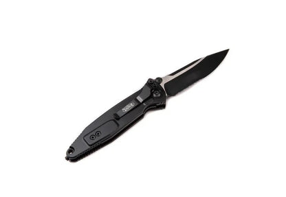 Microtech SOCOM Elite Tactical Pocket Knife, Black Aluminum Handle with M390 Steel Blade.