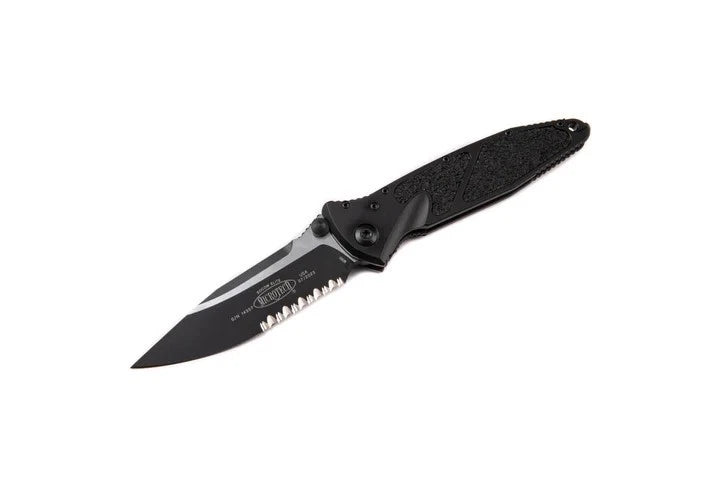 Microtech SOCOM Elite Tactical Pocket Knife, Black Aluminum Handle with M390 Steel Blade.