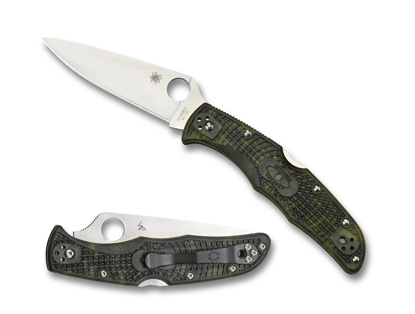 Spyderco Endura 4 Knife C10ZFPGR Plain Edge VG-10 Blade Zome Green FRN Handle
