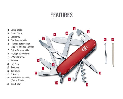 Victorinox® HUNTSMAN BLACK Swiss Army Knife W/ Leather Pouch - Switzerland