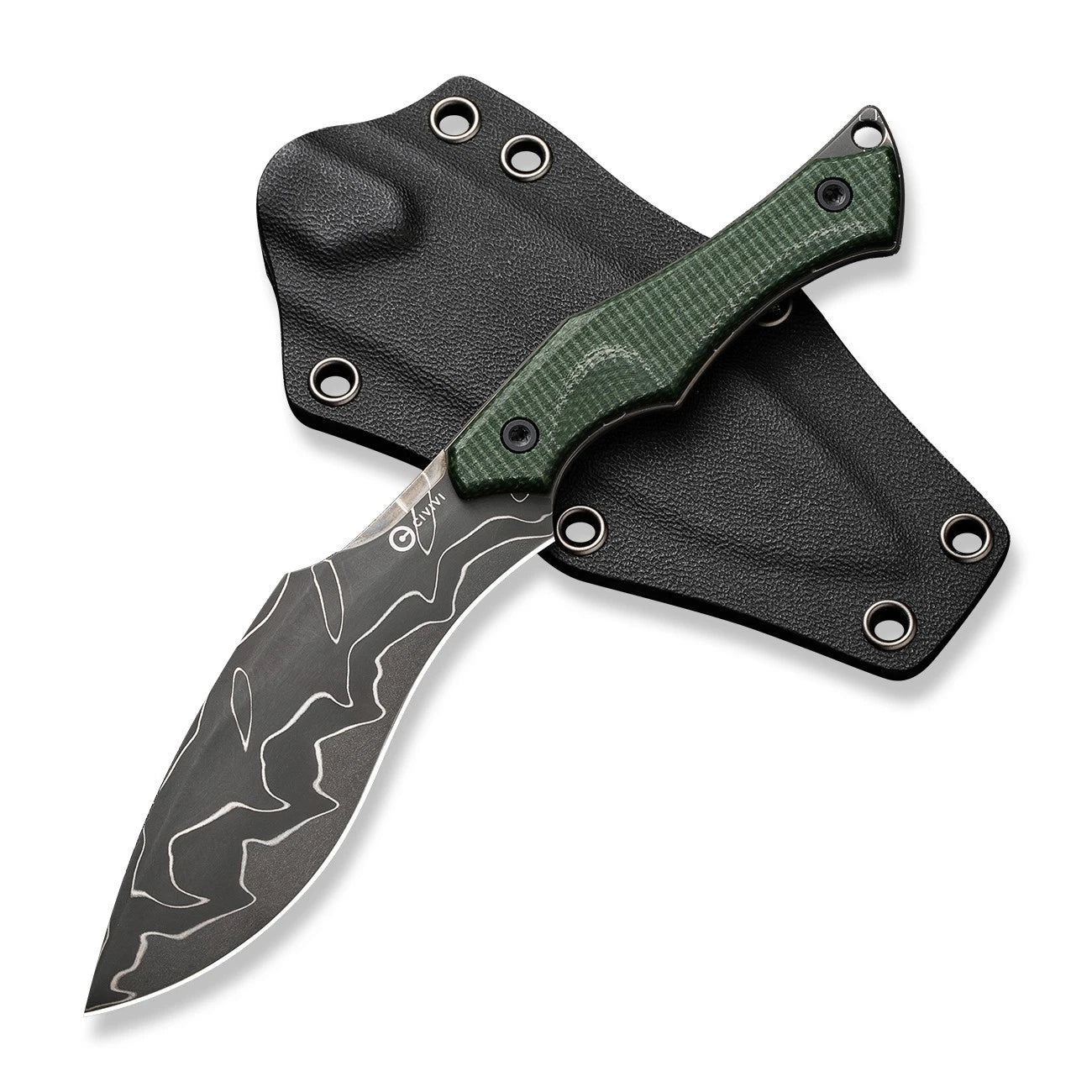Civivi Knives Vaquita 2 C047C-DS2 Fixed Blade Knife Green Micarta Damascus Kukri