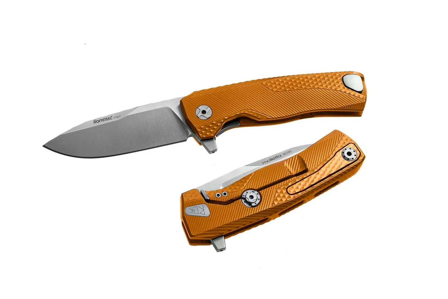 LionSteel ROK Frame Lock Knife, M390 Steel, Orange Aluminum Handle