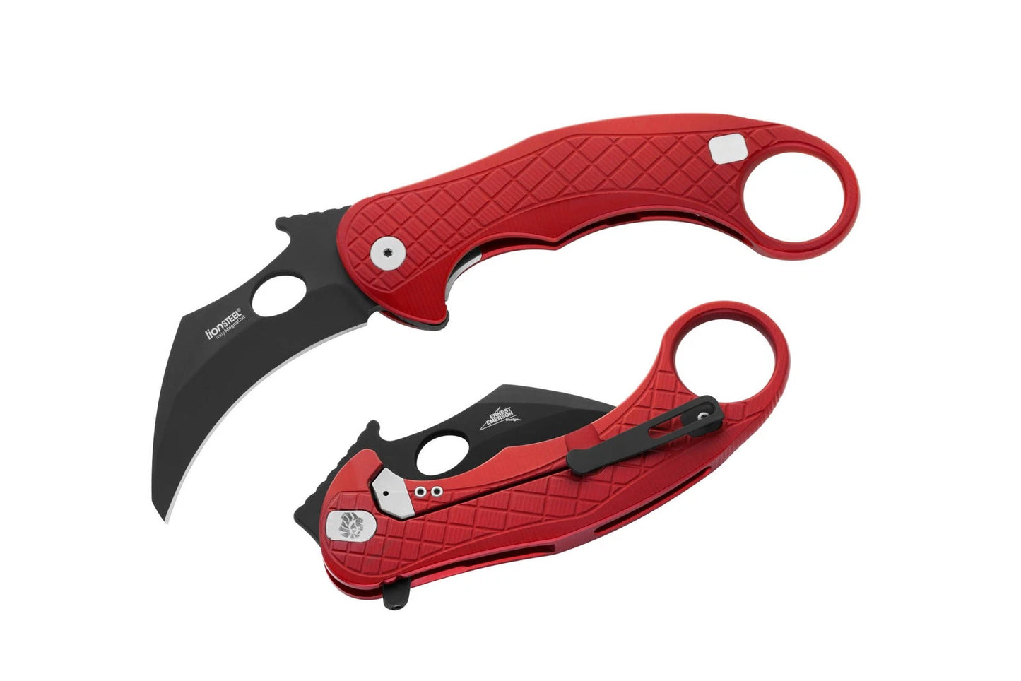 LionSteel LE1 Karambit Folding Knife: Limited Edition, Black MagnaCut Blade, Red Anodized Aluminum Handle.