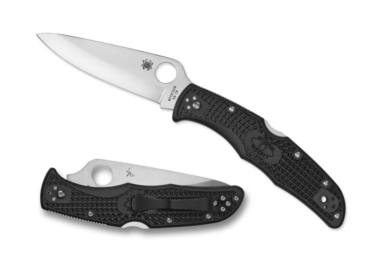 Spyderco Endura 4 Knife C10PBK Saber Ground Plain Edge VG-10 Blade Black FRN