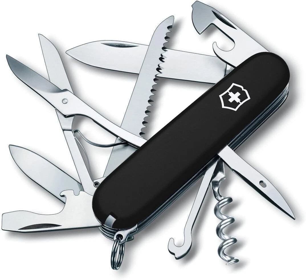 Victorinox® HUNTSMAN BLACK Swiss Army Knife W/ Leather Pouch - Switzerland