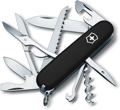 Victorinox® HUNTSMAN BLACK Swiss Army Knife W/ Leather Pouch - Switzerland