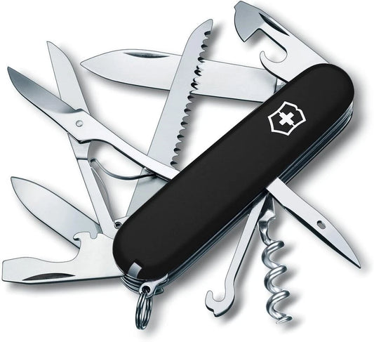 Victorinox® HUNTSMAN BLACK Swiss Army Knife W/ Leather Pouch - Switzerland