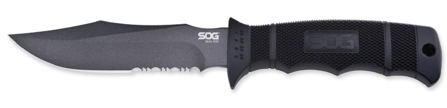 SOG Knives Black GRN SEAL Pup Fixed Blade Knife Stainless M37N-CP
