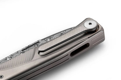 LionSteel Thrill Slipjoint Knife - TL-D, Damascus Blade, Grey Titanium Handle.