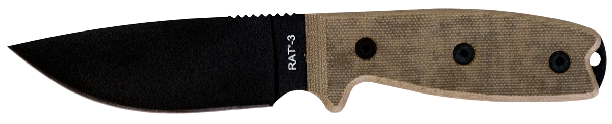 Ontario Knife RAT-3 Fixed Blade with 1075 Carbon Steel & Tan Micarta Handle
