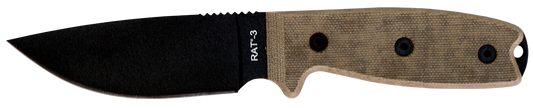 Ontario Knife RAT-3 Fixed Blade with 1075 Carbon Steel & Tan Micarta Handle