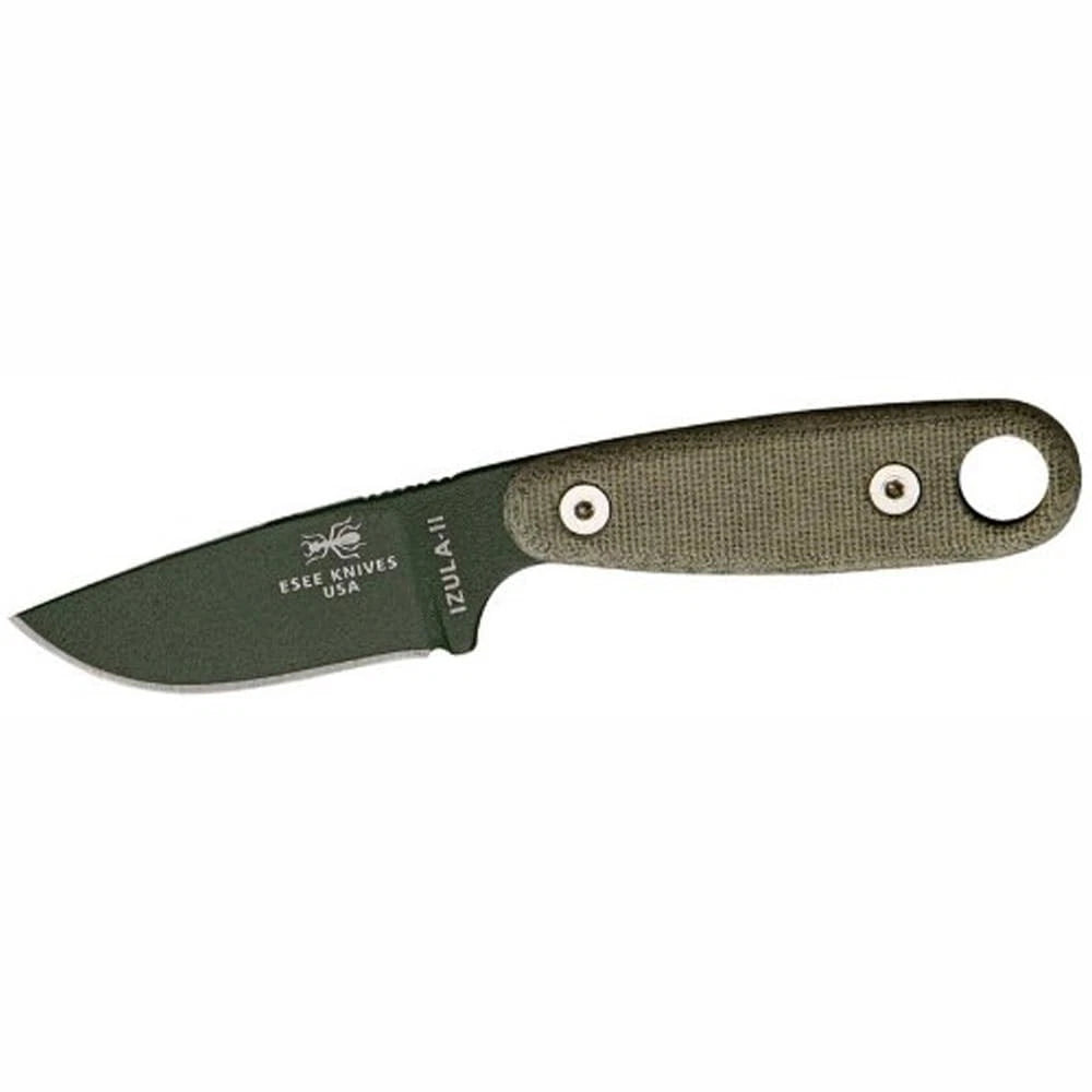 ESEE Izula-II Fixed Blade Knife Micarta Handle OD Green Molded Sheath