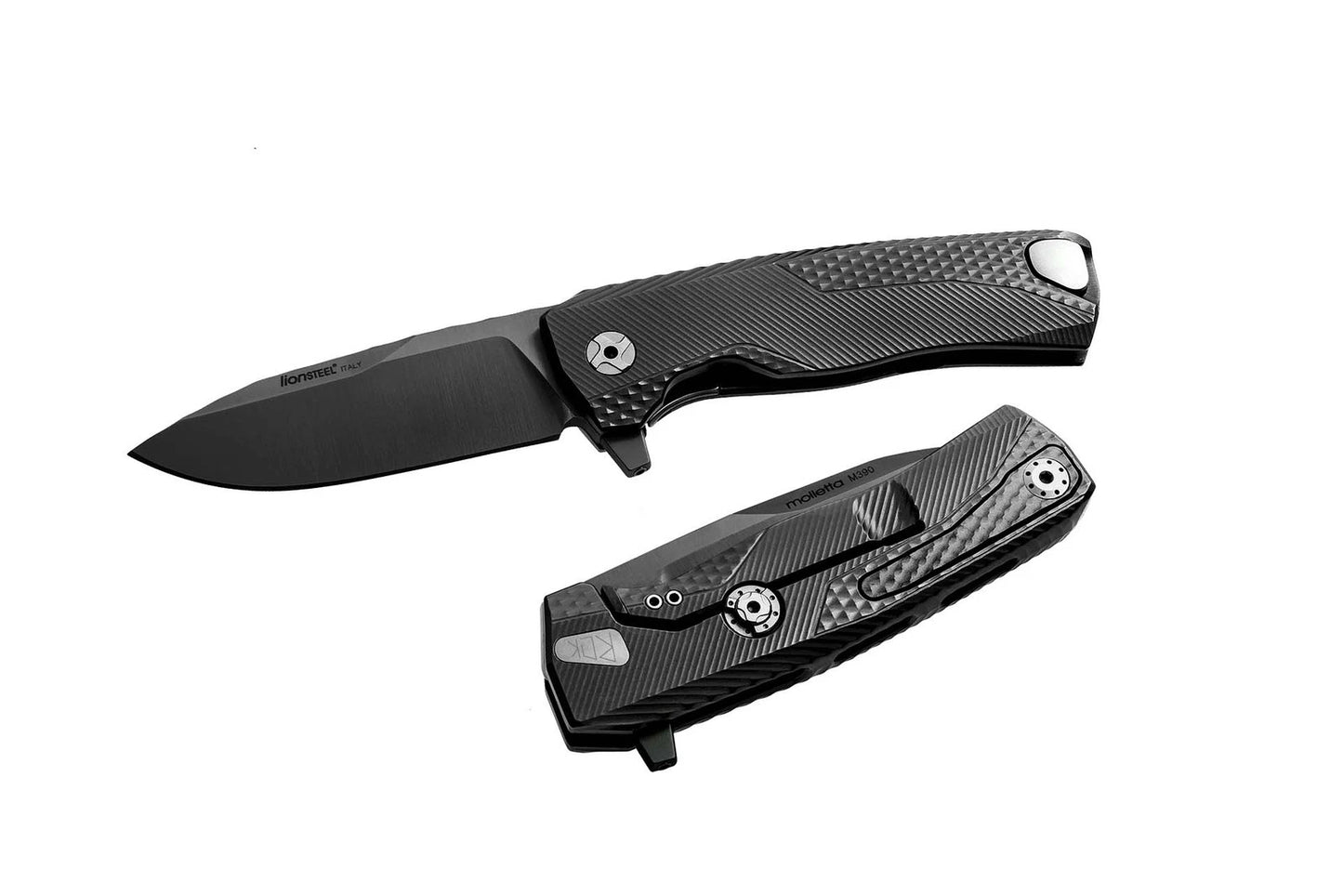 LionSteel ROK Frame Lock Knife - M390 Blade, Black Aluminum Handle, BB Finish