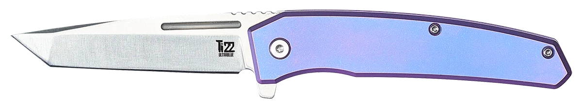 Ti22 Frame Lock Knife with AUS-8 Steel & UltraBlue Titanium Handle