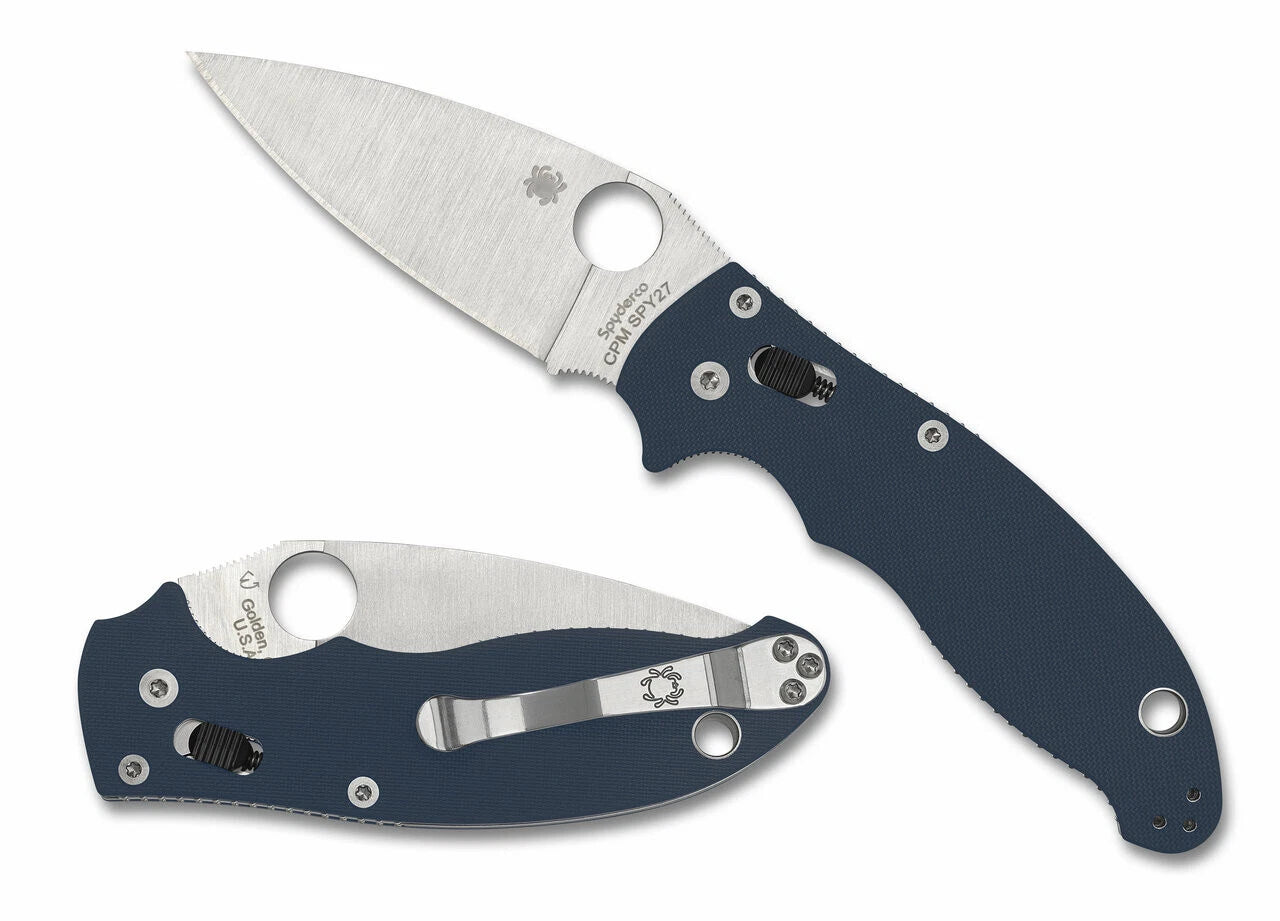 Spyderco Manix 2 Folding Knife C101GPCBL2 Plain Edge CPM SPY27 Blade Blue G-10