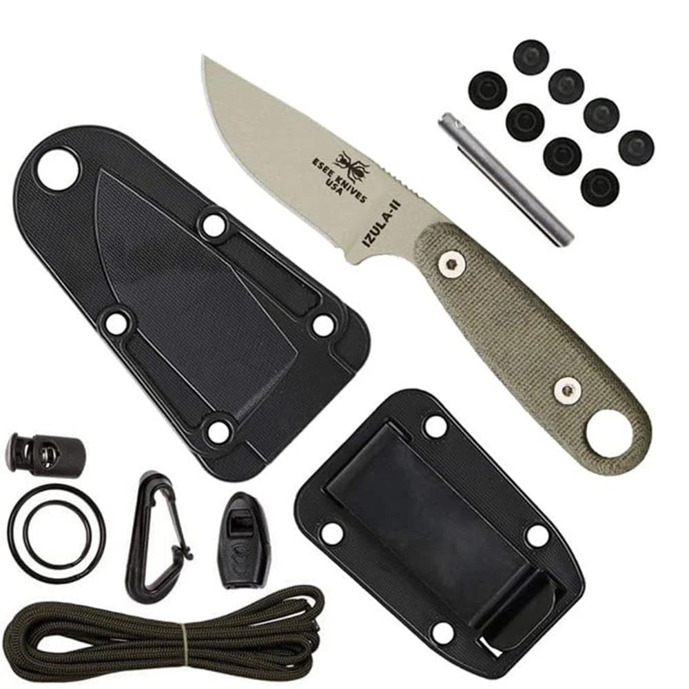 ESEE Izula-II Fixed Blade Knife, Survival Kit, Ambidextrous Sheath, Belt Clip...