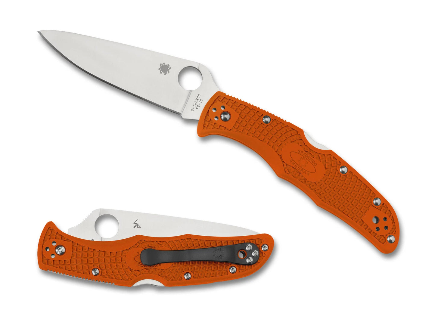 Spyderco Endura 4 Folding Knife C10FPOR Plain Edge VG-10 Blade Orange FRN Handle